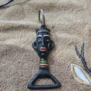 VINTAGE  AFRICAN TRIBAL MASK BOTTLE OPENER Angola Women Antique 4.75” Rare